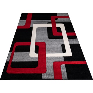 Teppich MY HOME "Maxim" Teppiche Gr. B/L: 240 cm x 320 cm, 13 mm, 1 St., rot (rot, grau) Esszimmerteppiche Hoch-Tief-Effekt, Kurzflor, 3D-Design