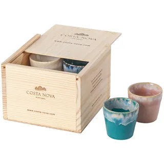 Costa Nova, Grespresso Kollektion, Steinzeug Geschirr, Holzkiste mit 8 Espressobecher, mehrfarbig