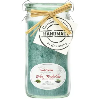 Candle Factory Mini Jumbo Duftkerze aus pflanzlichem Stearin im hitzebeständigen Glas der Marke Weck®, ca. 70h Brennzeit, Duft: Zirbe & Wacholder