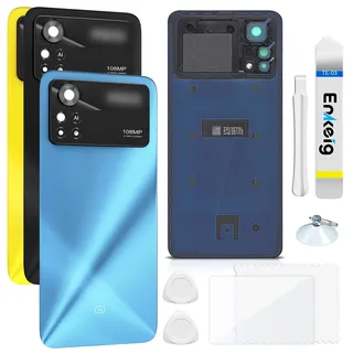 Enkeig Backcover Glas für Xiaomi Poco X4 Pro 2201116PG, Blau | Originalqualität Back glass Rückseite Glas Akkudeckel Rückwand Kamera Glas Ersatzkit mit Werkzeug und Kleber.