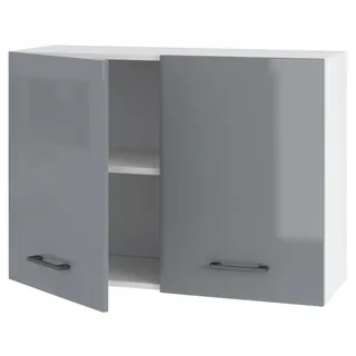 Hängender Küchenschrank 80 cm mit Türen - aus 16 mm Möbelplatte - ideal für mittelgroße und große Küchen - Viel Stauraum - flexibler Aufbau - einfache Montage (Weiß Matt) (graues Acryl glänzend)