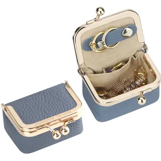 Royal Bagger Mini Schmuckkästchen aus echtem Leder für Damen, Tragbares Schmucketui mit Kiss-Lock-Verschluss, Kleine Schmuckaufbewahrung für Ringe, Ohrringe und Halsketten 1894 (Denim Blau)