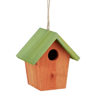 Relaxdays Deko Vogelhaus bunt, aus Holz, Kleines Vogelhäuschen, Frühlingsdeko zum Aufhängen, HBT: ca. 16 x 15 x 11 cm, orange / grün