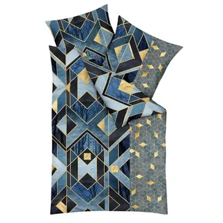 JACK Bettwäsche JACK by Kaeppel Grafik Wald Rauten Saphir, Satin, 2 teilig, hochwertiger Digitaldruck mit elegantem Grafikmotiv blau
