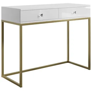 Lookway Konsole, Weiß Hochglanz, Gold, Holzwerkstoff, 100x81x42 cm, Wohnzimmer, Wohnzimmertische, Konsolentische