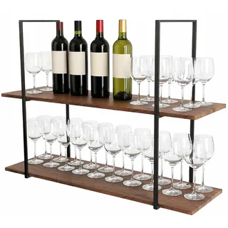 yelloo - Hängeregal für die Wand, Küchenregal, Deckenregal Zur Präsentation Von Wein, Flaschenhalter, Für Küche mit Kochinsel, Bar, Restaurant (BAR SHELF 115 cm, Braune/Walnüsse)