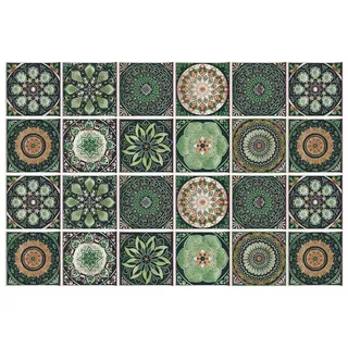 Jumpeak Fliesenaufkleber Klebefliesen,aufkleber weihnachten,selbstklebende fliesen,boho deko (Kombination, Selbstklebende PVC-Wandtattoos (24er-Set)10x10,15x15,20x20), klebefliesen küche,klebefliesen bad,Weihnachtsdeko,Wanddeko,Wanddeko grün