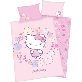 Babybettwäsche HELLO KITTY "Hello Kitty" Bettwäsche Gr. B/L: 100 cm x 135 cm (1 St.), B/L: 60 cm x 40 cm (1 St.), Renforcé (Bio-Baumwolle), rosa (rose) Bettwäsche nach Material GOTS zertifiziert - nachhaltig aus Bio-Baumwolle