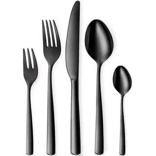 30-teiliges Besteckset – Edelstahl, Schwarz Matt, Für 6 Personen, Spülmaschinenfest