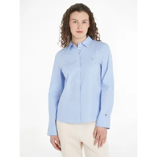 Klassische Bluse TOMMY HILFIGER Gr. 38, blau (hellblau) Damen Blusen langarm mit Logostickerei