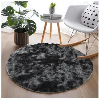 Hochflor-Teppich Runder Teppich Einfache Tie-Dye Seidenhaar Wohnzimmer Fußmatte, Fivejoy, 120 Durchmesser kleiner runder Teppich schwarz