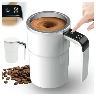 VIVIHEYDAY Tasse Selbstrührende Tasse 380ml mit Temperaturanzeige, Automatischer, Magnetischer Rührbecher aus Edelstahl, Elektrischer Kaffeebecher weiß