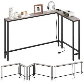 YATINEY Schmaler Konsolentisch, Eingangstisch, 15 cm breit Flurtisch, 1 AC und 2 USB-Anschlüsse, für Wohnzimmer, Flur, hinter dem Sofa, 3 Kombinationsmodi, Greige XCT07CBG