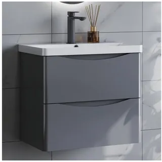 duschspa Waschtisch Waschbecken mit Unterschrank Waschtischunterschrank Smiley, Badmöbel in Breite 50/60/80/90/100 cm grau 61 cm x 54 cm x 35 cm