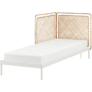 IKEA VEVELSTAD Bettgestell mit 2 Kopfteilen weiß/Tolkning Rattan