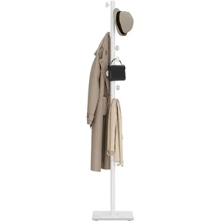 GUOHNHE Metall Garderobenständer für Entryway, 30x30x175 cm, Weiß | Modern Kleiner Kleiderständer, Freistehend Baumförmiger Kleiderstand mit 8 Haken, Kleiderbügel Stand für Wohnzimmer