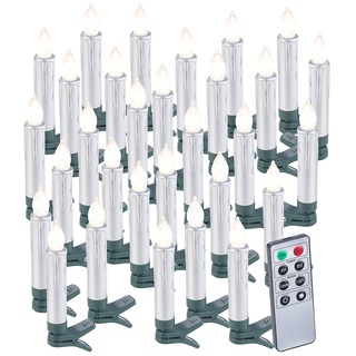 30er-Set LED-Weihnachtsbaumkerzen mit Fernbedienung und Timer, Silber