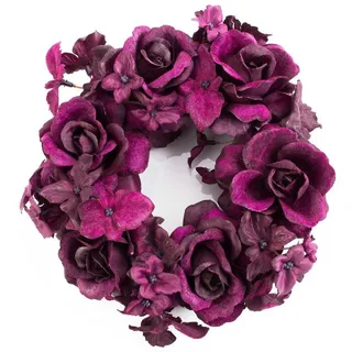 Kunstkranz XXL Ring, Rosenköpfen, Hortensienblüten, violett, Ø 15cm - Kerzenring, artplants lila