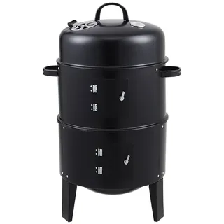 Livingandhome BBQ-Smoker  3-in-1-Smoker Holzkohlegrill Räuchergrill aus Stahlblech Schwarz mit 2 Prüftüren abnehmbar