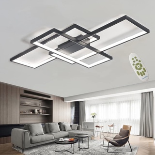 MQW Moderne LED Deckenleuchte Dimmbar Deckenlampe Wohnzimmerlampe mit Fernbedienung 95W Geometrisch Wandlampe Multifunktional Deckenbeleuchtung Schlafzimmer Studie Wohnzimmer Leuchter, Schwarz,110cm