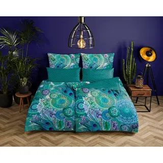 Muller Textiles hip Wendebettwäsche Kari Mako-Satin, 135x200, Reißverschluss, Wendeoptik, Mandala, Federn, grün Baumwolle B/L: ca. cm | grün