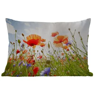 MuchoWow Dekokissen Blumen - Mohn - Frühling - Natur - Rot - Blau, Outdoor-Dekorationskissen, Kissen, Kissenbezug, 60x40 cm bunt Rechteckig | 60 cm x 15 cm x 40 cm