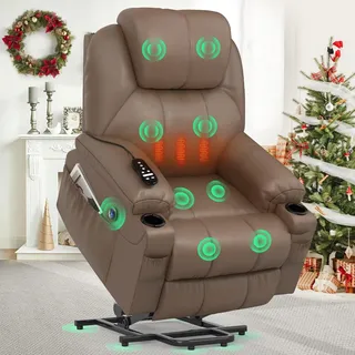 YONISEE Fernsehsessel Elektrisch Verstellbar, Aufstehhilfe Massagesessel mit Massage Wärmefunktion Seniorensessel, Relaxliege mit Fußteil, 2 Seitentaschen und Getränkehalter,USB-Anschlüsse
