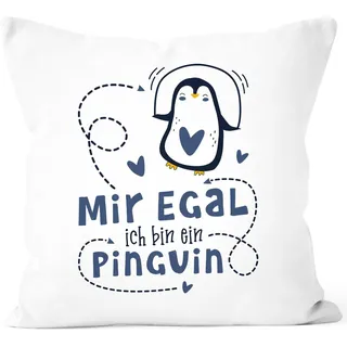 SpecialMe® Kissen-Bezug Spruch Mir egal ich Bin EIN Pinguin Herzen Tiermotiv lustig kleines Geschenk Geschenkideen Weiss-Navy Unisize