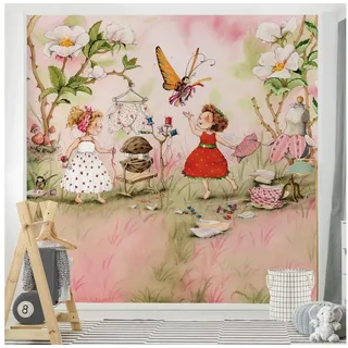 Bilderdepot24 Kindertapete Kinderzimmer Erdbeerinchen Erdbeerfee Kinder Wanddeko Rosa Blumen, Glatt, Matt, (Vliestapete inkl. Kleister oder selbstklebend), Mädchenzimmer Jungenzimmer Babyzimmer Bildtapete Fototapete Wandtapete rosa 0.96 m x 0.96 m