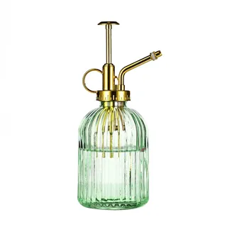 Aebor Glas-Pflanzen-Sprühflasche, 19,1 cm, grüne Glas-Wassersprühflasche mit goldfarbener Pumpe, kleine Gießkanne, kleiner Pflanzensprüher für drinnen und draußen, Haus (Grün + Gold E)
