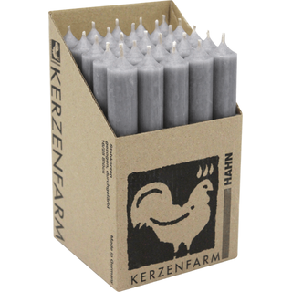 Stabkerzen aus Paraffin, 180/22 mm, Grau, KERZENFARM HAHN, Brenndauer ca. 8h, 25 Stück pro Verpackung