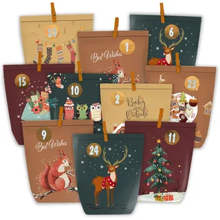 Adventskalender Bastelset für DIY Weihnachtskalender Papier-Tüten mit Zahl- Aufk
