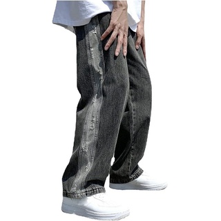 FIDDY Loungepants Herren-Patchwork-Jeans, lockere Hip-Hop-Jeanshose lässige gerade Jeans M