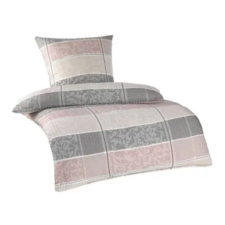 soma Bettwäsche Seersucker 135x200 80x80 rosa weiß grau gestreift Barock Boho sale, Microfaser Seersucker, 2 teilig, Ideal für Frühling Sommer Reißverschluss absolut bügelfrei ganzjährig grau|rosa