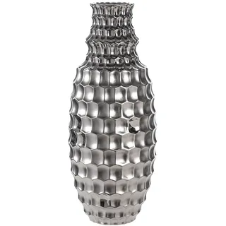 Gilde Vase Hexagon - Keramik - bauchig - Höhe 53cm x Ø 22cm - Silber - glänzend/matt - Dekovase
