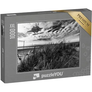 Puzzle 1000 Teile XXL „Strand von Borkum, Deutschland, schwarz-weiß“ – aus der Puzzle-Kollektion Borkum
