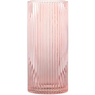 KAYLETIN Rosa Glasvase für Blumen, gerippte Glasvasen, rosa Blumenvase, hohe Zylindervasen für Wohnzimmer, Esstisch, Hochzeit, Bücherregal, Büro, 25 cm