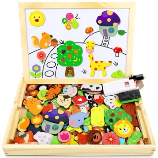 Jojoin Magnetisches Holzpuzzle 110 Stück, Magnettafel Kinder, Puzzle ab 3, Montessori Spielzeug ab 3 Jahre, Wald and Tier Puzzles Kinderspiele, Geschenk für Mädchen Junge Ostern Christmas