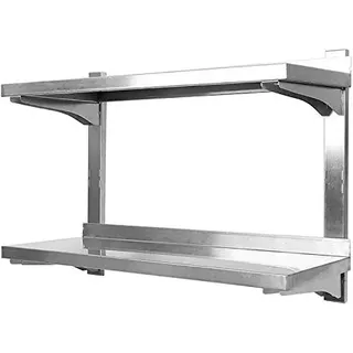 Supfine Catering Wandbord Wandregal aus Edelstahl 304, Küche Wandregal 2 Ablagen, Wandboard für Küche und Bad, 40KG, Höhenverstellbar