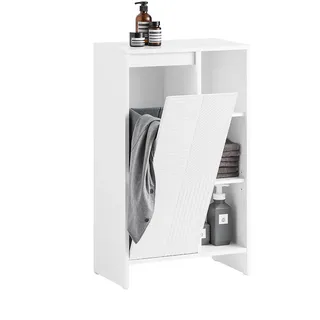 SoBuy Badezimmerschrank mit Wäschekorb – Wäscheschrank mit Wäschekorb Kippsystem und Regal, 86x50x30cm, Badezimmer Kommode für kleine Bäder, WC oder Waschküche BZR156-W
