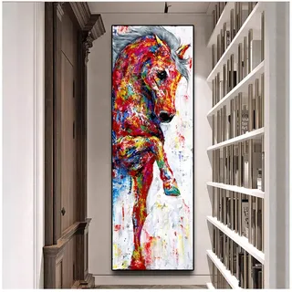 Leinwand Malerei Große Größe Kunst Poster Pferd Bild Wandkunst Poster Drucke Tiermalerei Wohnkultur 50x150cm (20x59 in) Kein Rahmen