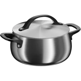 BergHOFF Home Kochtopf (20cm)– Edelstahl Topf mit Deckel – Kochtopf für alle Herdarten inkl. Induktion – Pastatopf - spülmaschinengeeignet & Ofenfest - schwarz