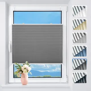 Plissee ohne Bohren Verdunkelung Thermo Plissees Klemmfix Grau B105 x H120 cm - Verdunklungsplissee Plisseerollo Blickdicht & Sichtschutz für Fenster & Tür