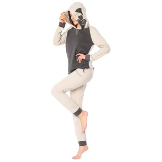 Ladeheid Schlafanzug Damen Schlafanzug Zweiteiler Langarm Tierkostüm mit Kapuze LA40-238 ohne beige|weiß XL