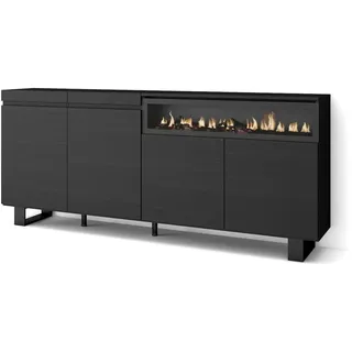 SKRAUT HOME Sideboard, Schrank, Küche, Sideboard, Flurschrank, 200x35x87cm, 4 Türen, Elektrischer Kamin, Industriedesign, Moderner Stil, Schwarz _ 64_16