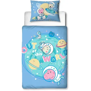 Peppa Pig George Offizieller Bettbezug für Kleinkinderbett, Sterne-Serie, wendbar, 2-seitiges Sternen-Design mit passendem Kissenbezug, Polycotton