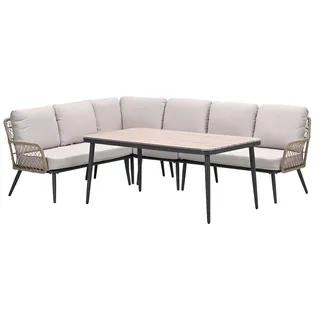 Garden Impressions Allasio Lounge- Dining Eckset - 5-teilig - carbon black rope natural PE - desert sand - Vironwood - Braun
