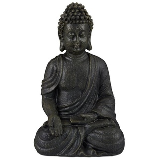 relaxdays Buddhafigur Buddha Figur sitzend 30 cm, Dunkelgrau grau