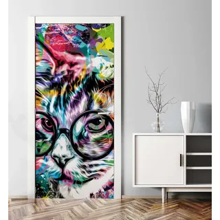 MyMaxxi Türtapete selbstklebend - Einteilige Türfolie 90x200 cm - Motiv: Katzen Graffiti Türklebefolie zum verschönern & bekleben der Tür - Türaufkleber aus Klebefolie