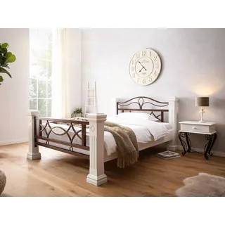 Woodkings Holzbett Byzanz Massivholz Weiß 180x200 | Bett, Landhausstil, Metall-Details, Romantisches Design